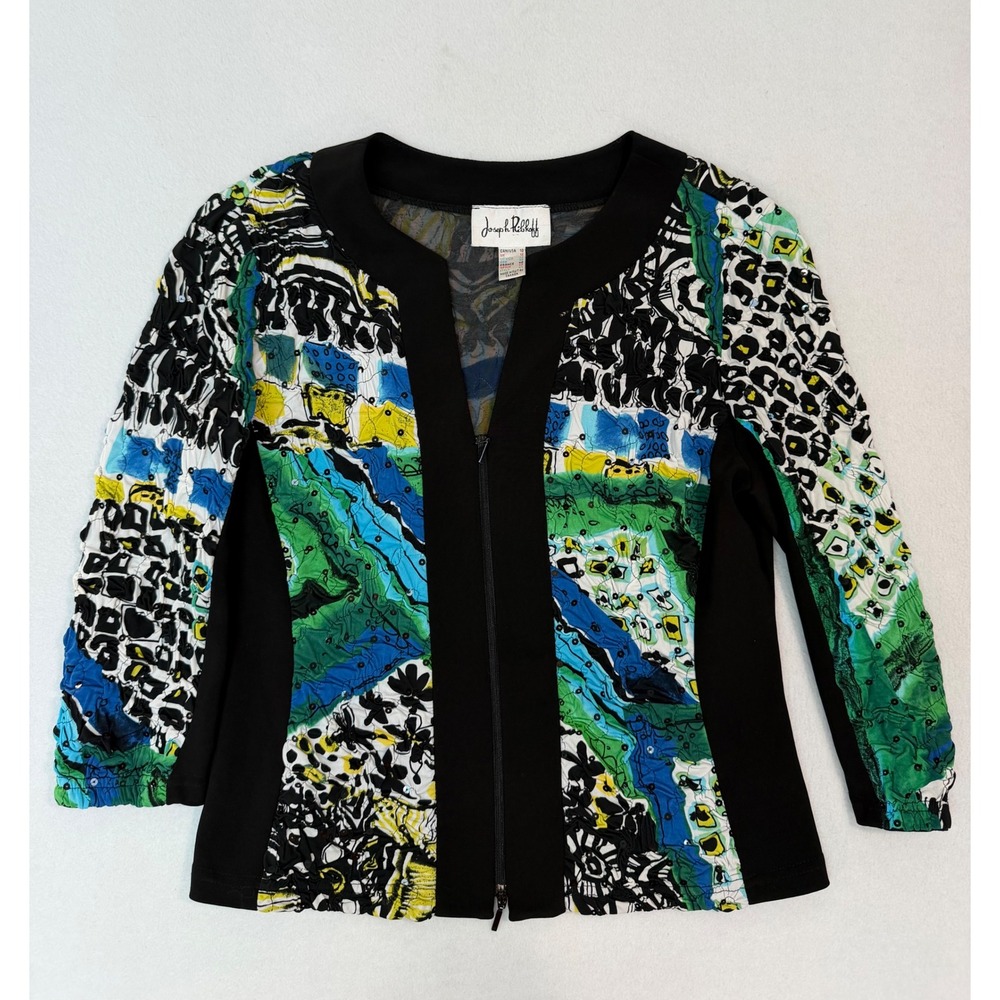 Joseph Ribkoff Abstract Print Sequin Zip Front Jacket Multi Color Size 10
